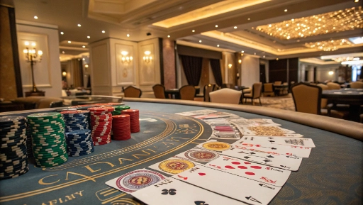 Elegant casino gaming table with colorful chips and cards in Italian gaming venue